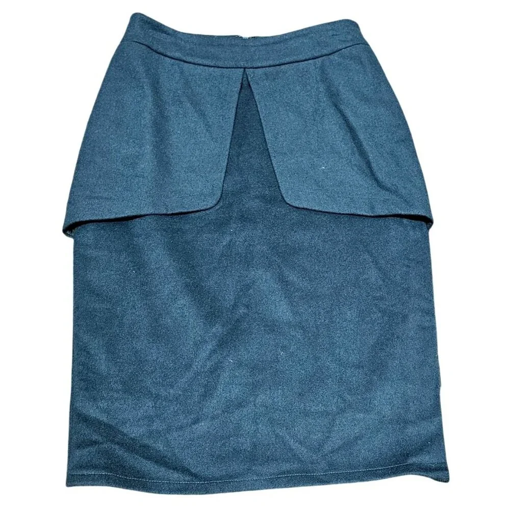 Vintage Miri New York Wool Blend Teal Skirt With Overlap Detail & Side Slits